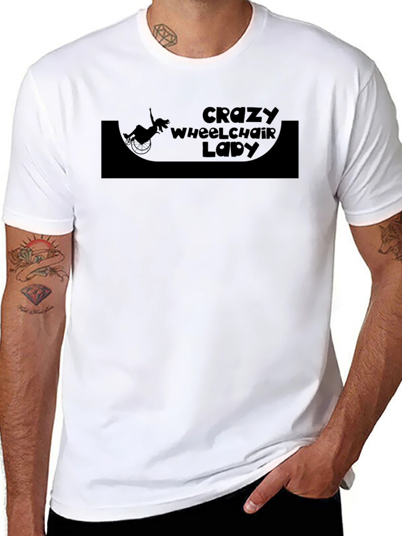 Crazy Wheelchair Lady Black T-Shirt
