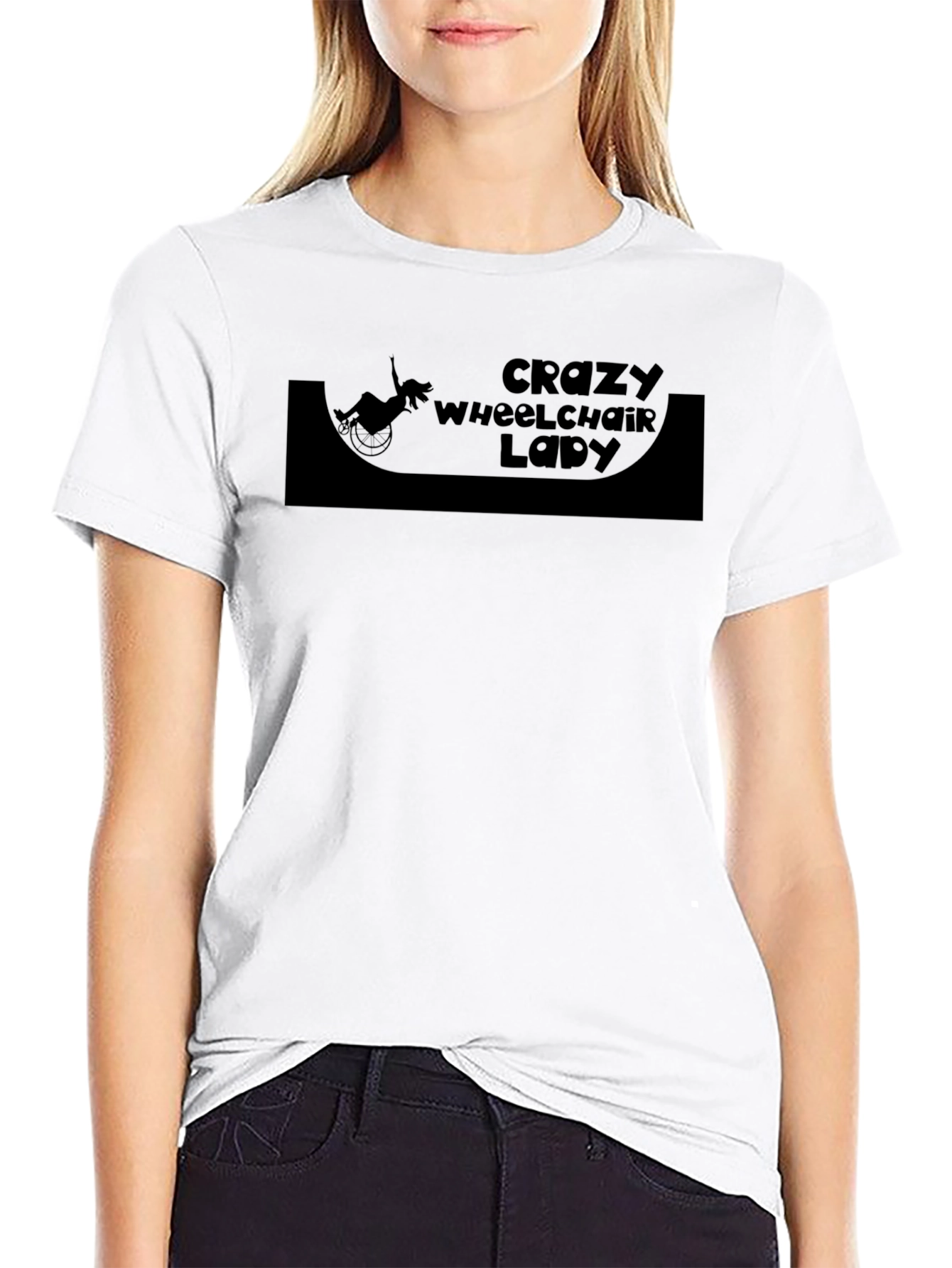 Crazy Wheelchair Lady Black T-Shirt