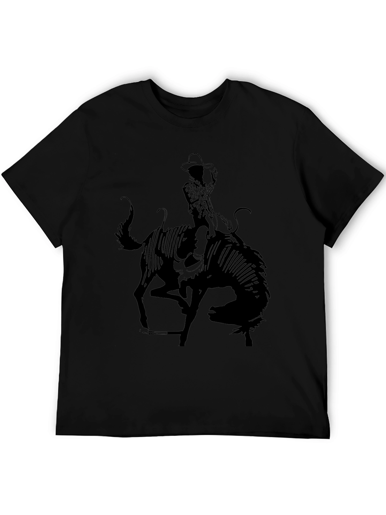 Cowboy Riding Bull Black T-Shirt Rodeo Style