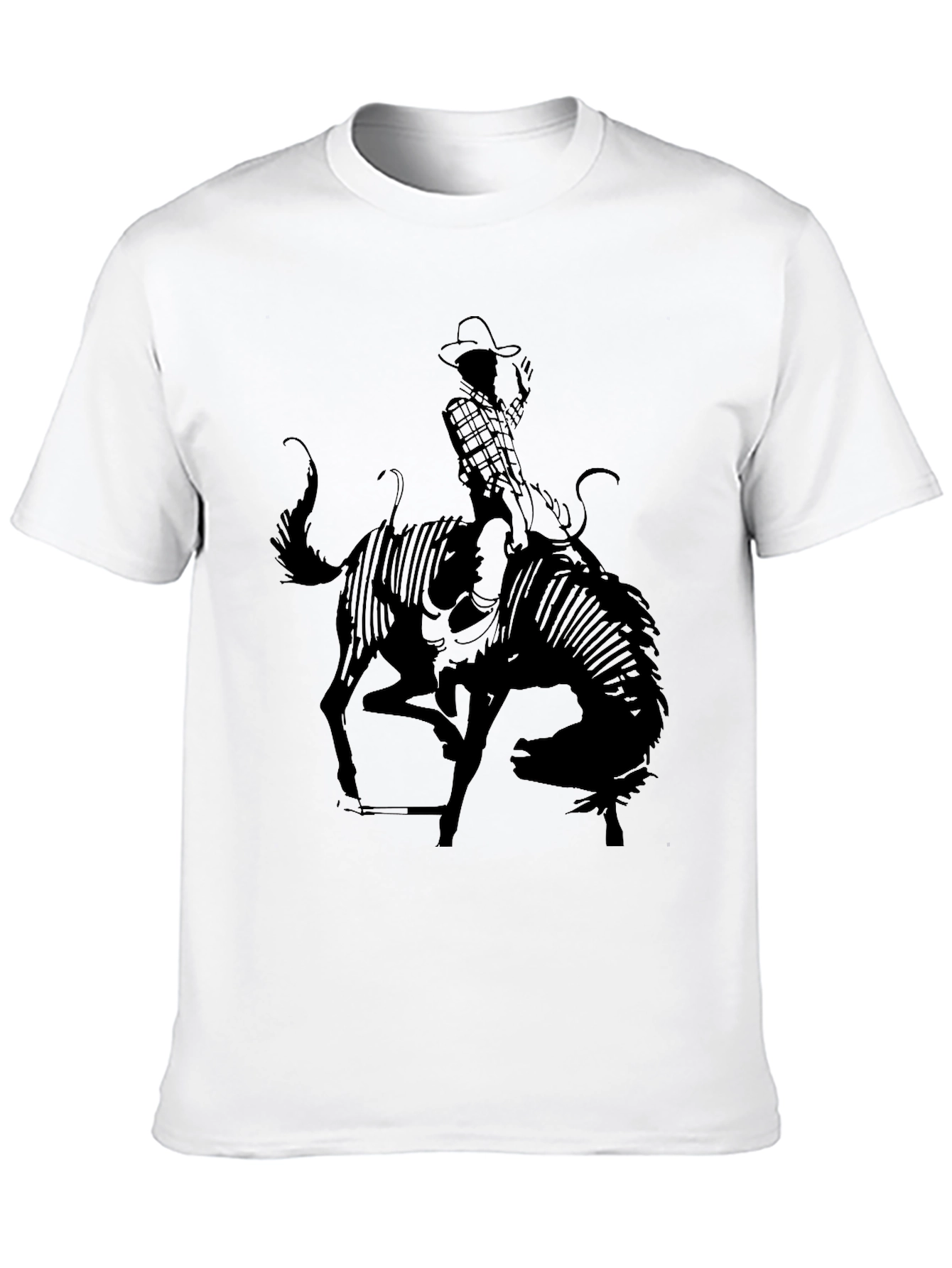 Cowboy Riding Bull Black T-Shirt Rodeo Style