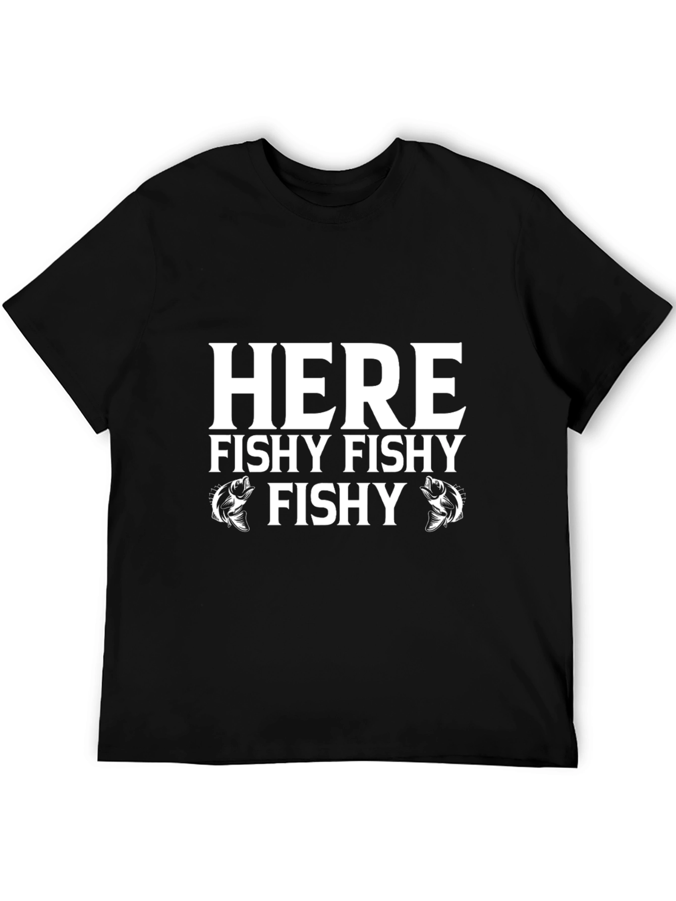 Here Fishy Fishy Fishing T-Shirt - Black Cotton Tee