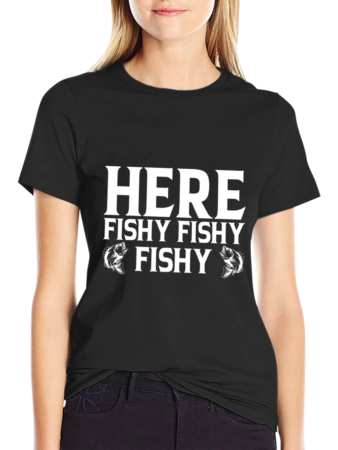 Here Fishy Fishy Fishing T-Shirt - Black Cotton Tee