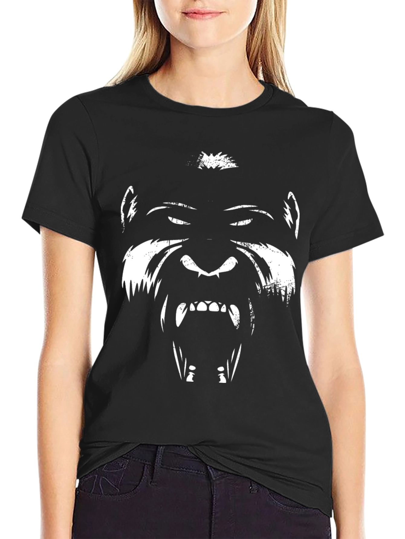 Black Graphic Tee: Fierce Gorilla Face Design