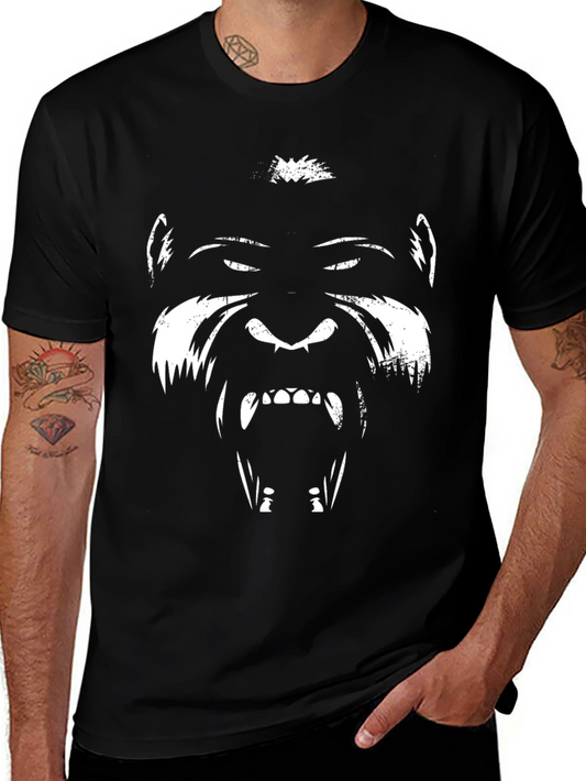 Black Graphic Tee: Fierce Gorilla Face Design