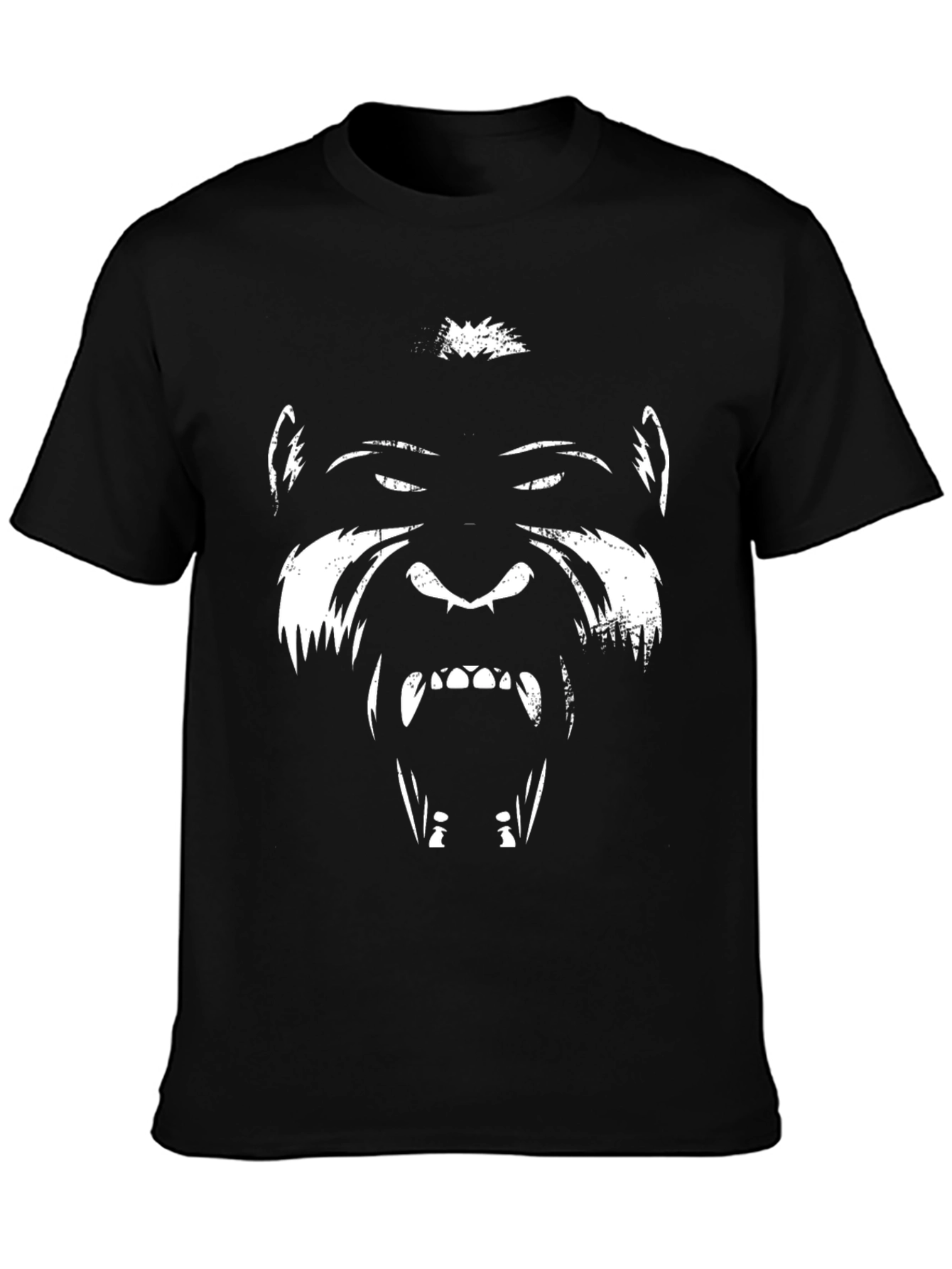 Black Graphic Tee: Fierce Gorilla Face Design
