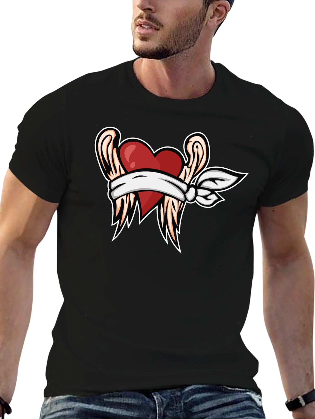 Heart with Wings Graphic Tee - Black T-Shirt