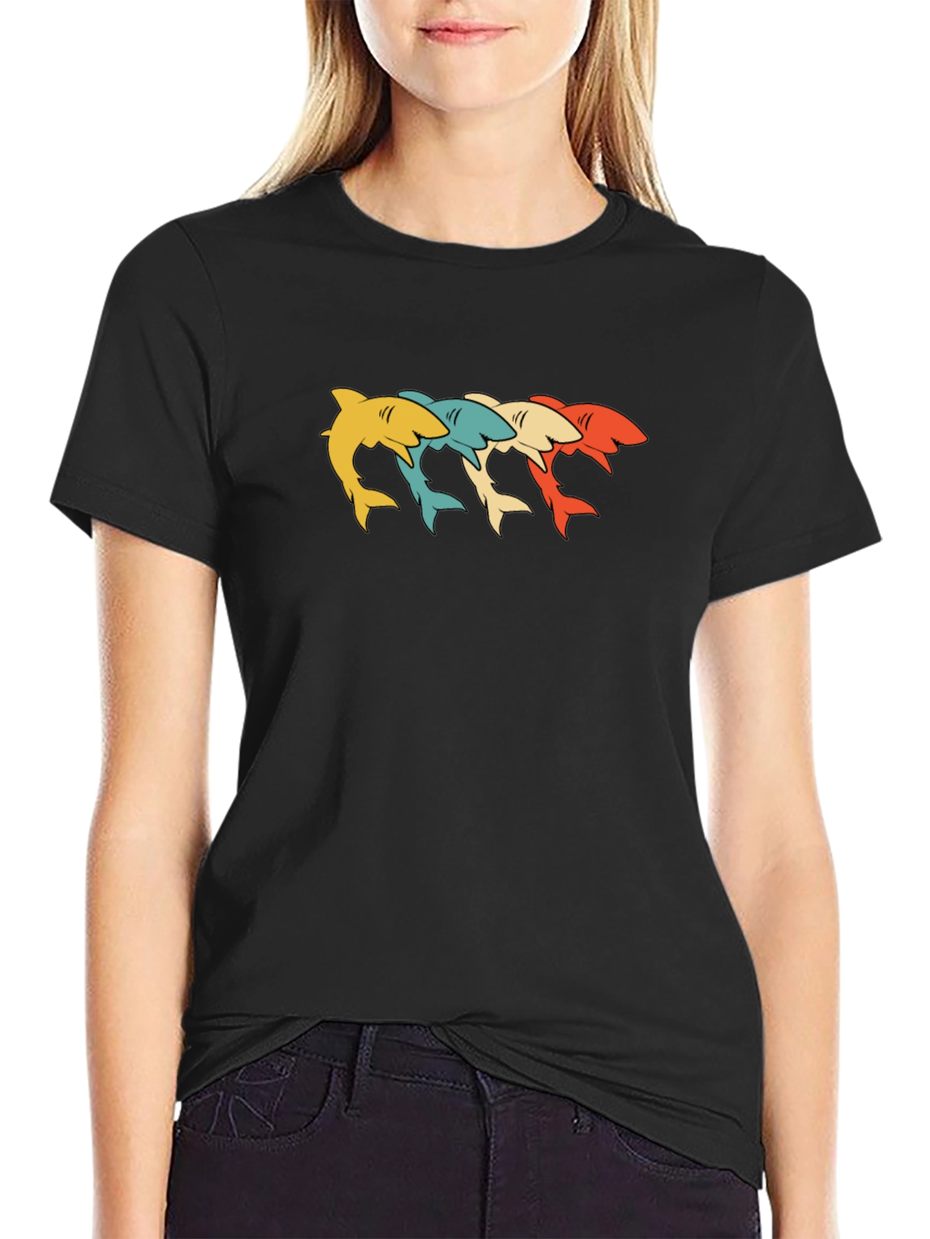 Retro Shark Graphic T-Shirt - Stylish Crew Neck Tee