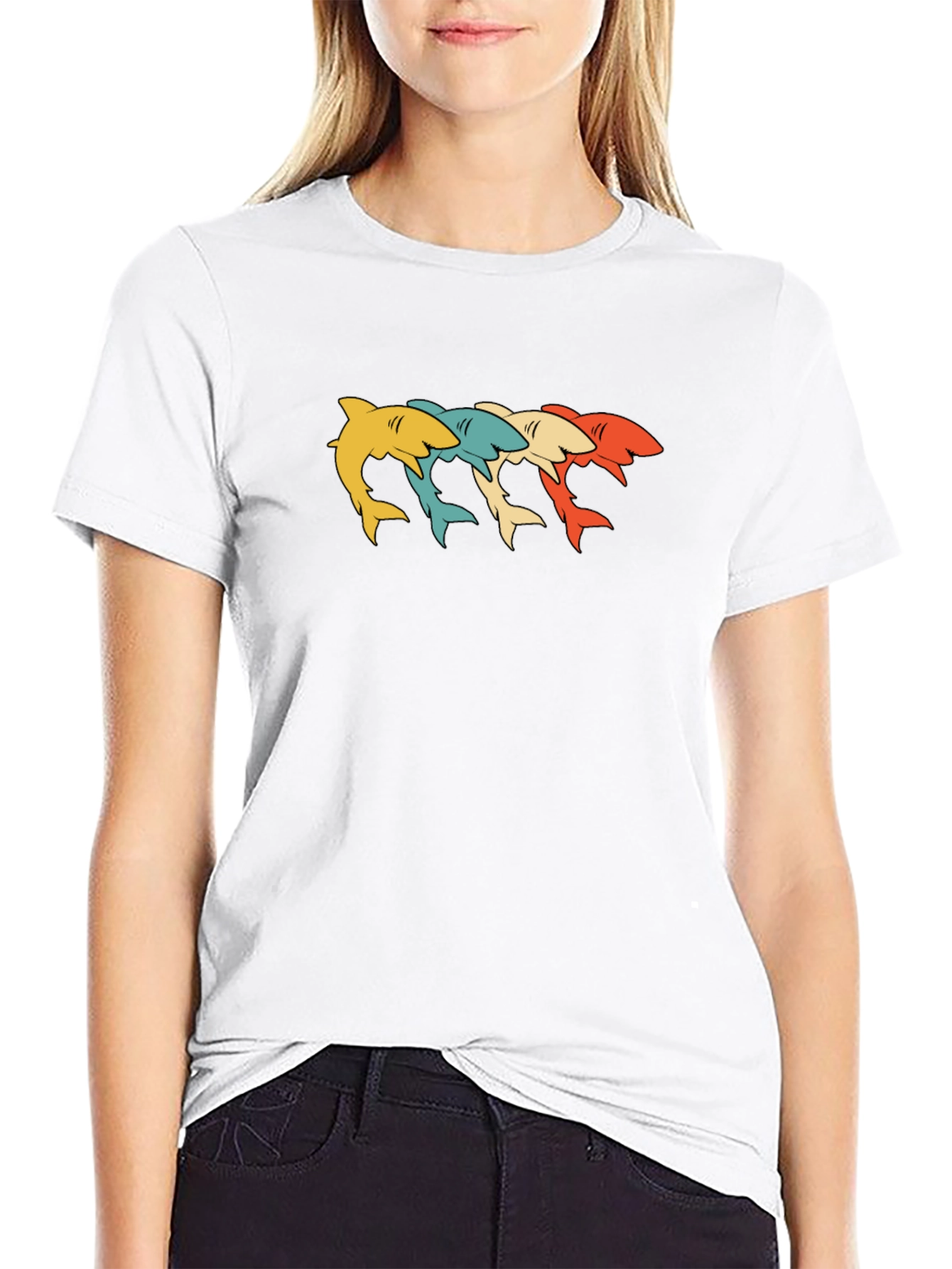 Retro Shark Graphic T-Shirt - Stylish Crew Neck Tee