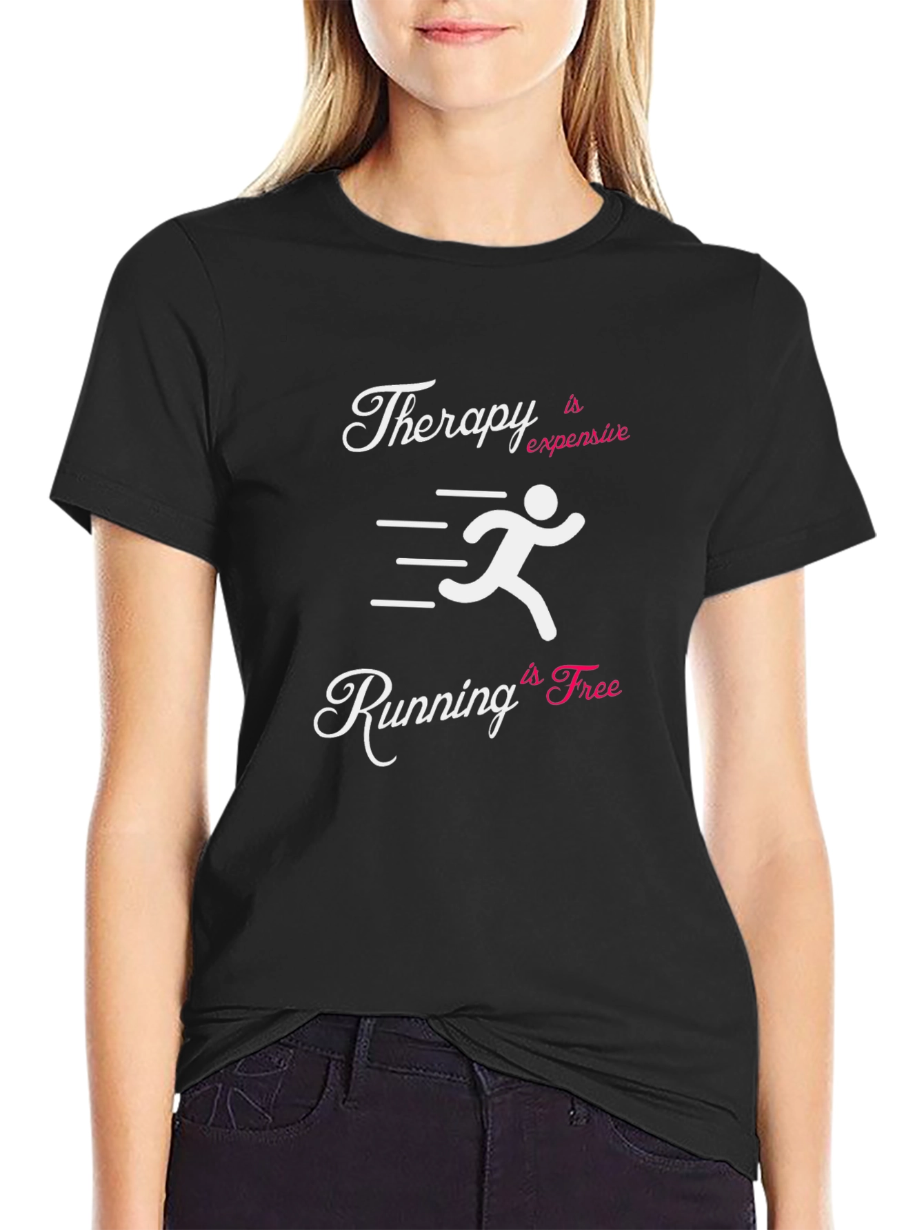 Therapy is Expensive Running is Free Black T-Shirt