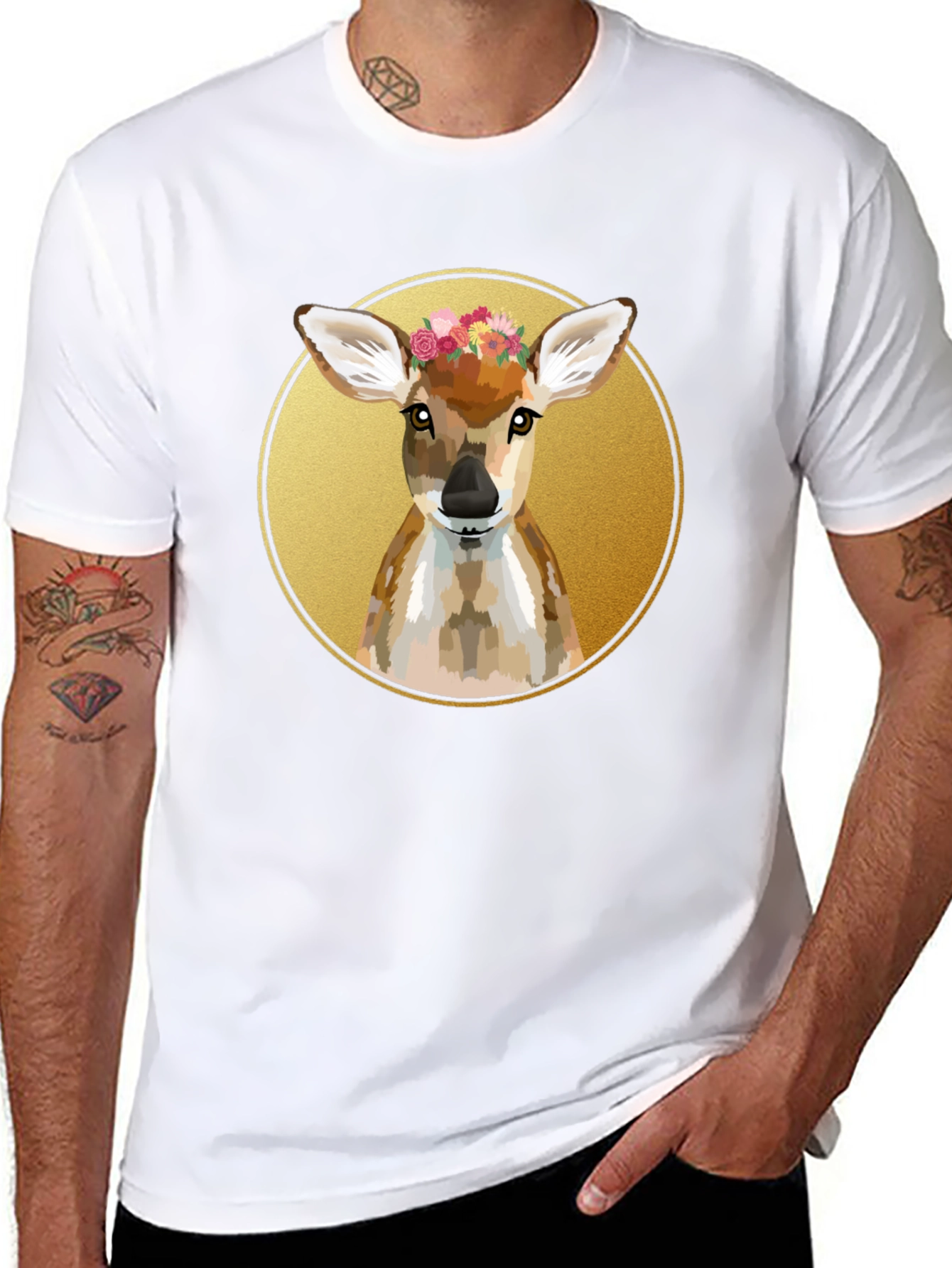 Deer Floral Wreath Graphic Tee - Unisex