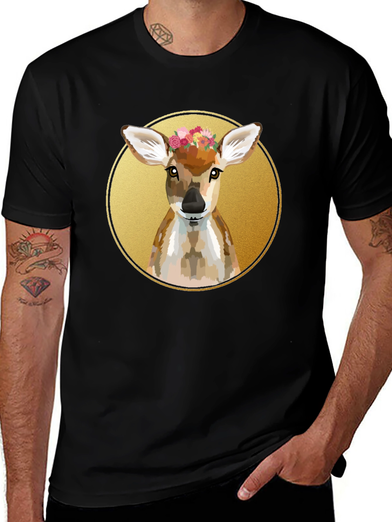 Deer Floral Wreath Graphic Tee - Unisex