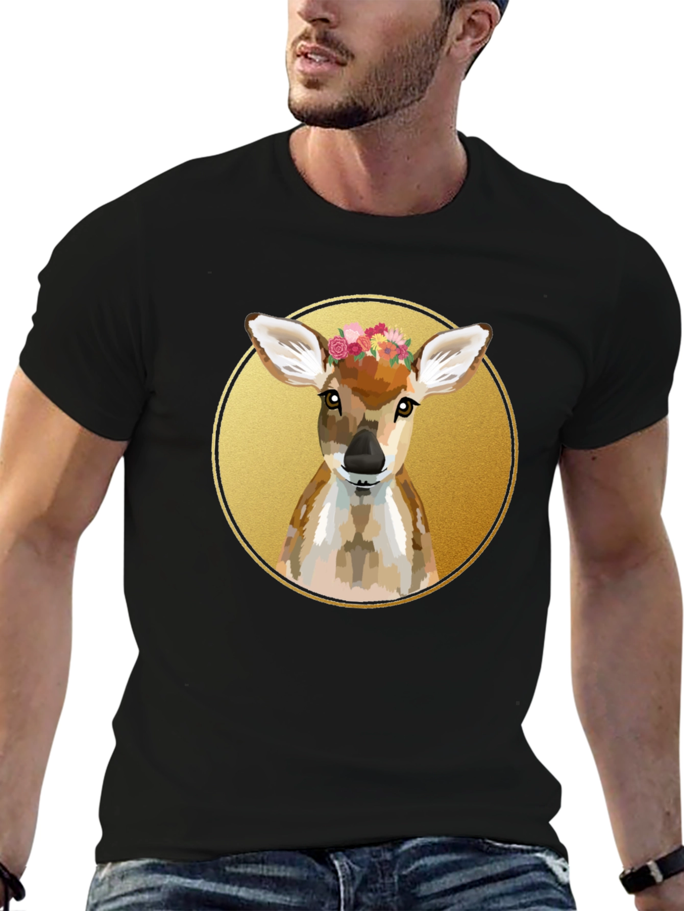 Deer Floral Wreath Graphic Tee - Unisex