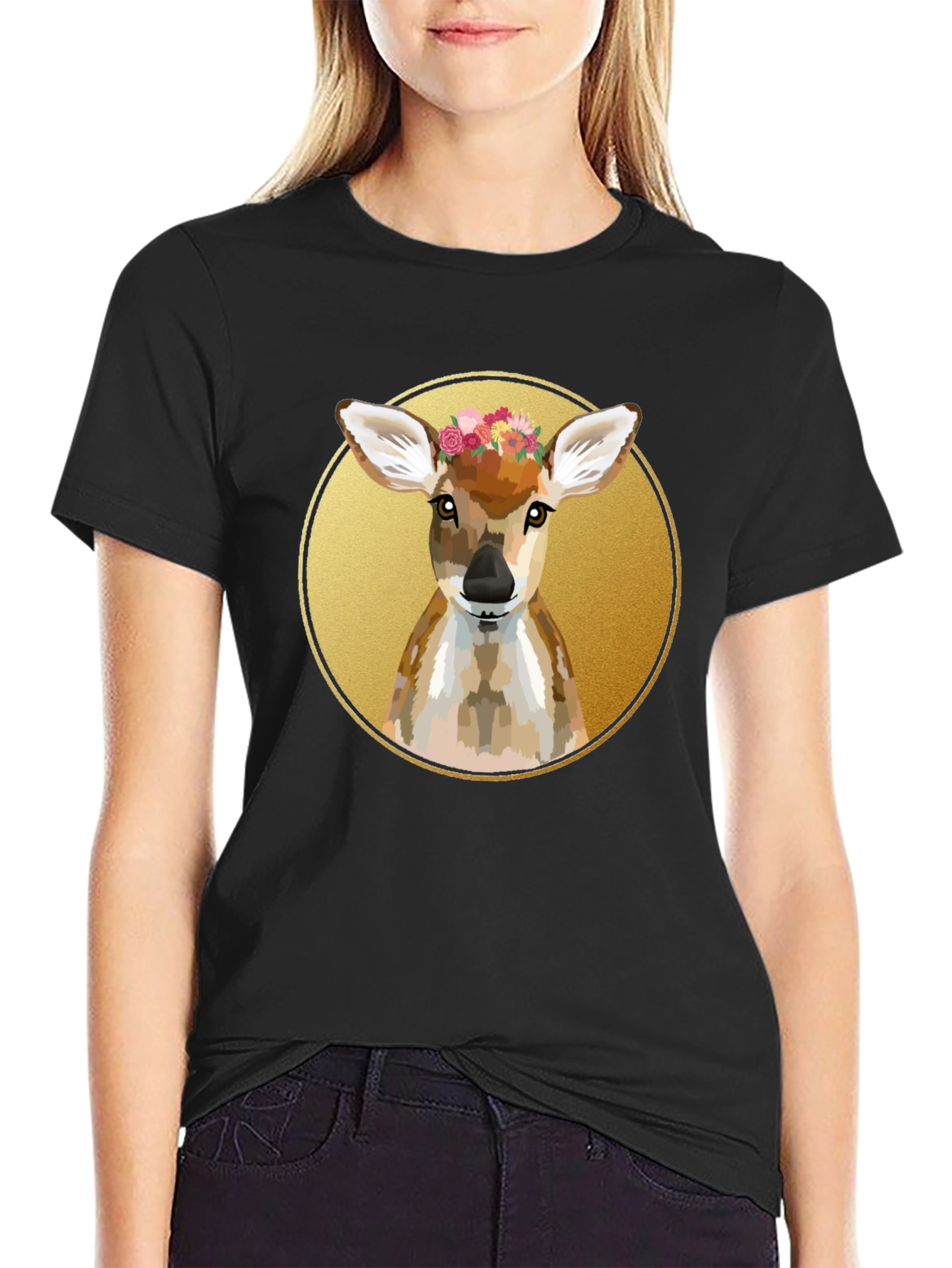 Deer Floral Wreath Graphic Tee - Unisex