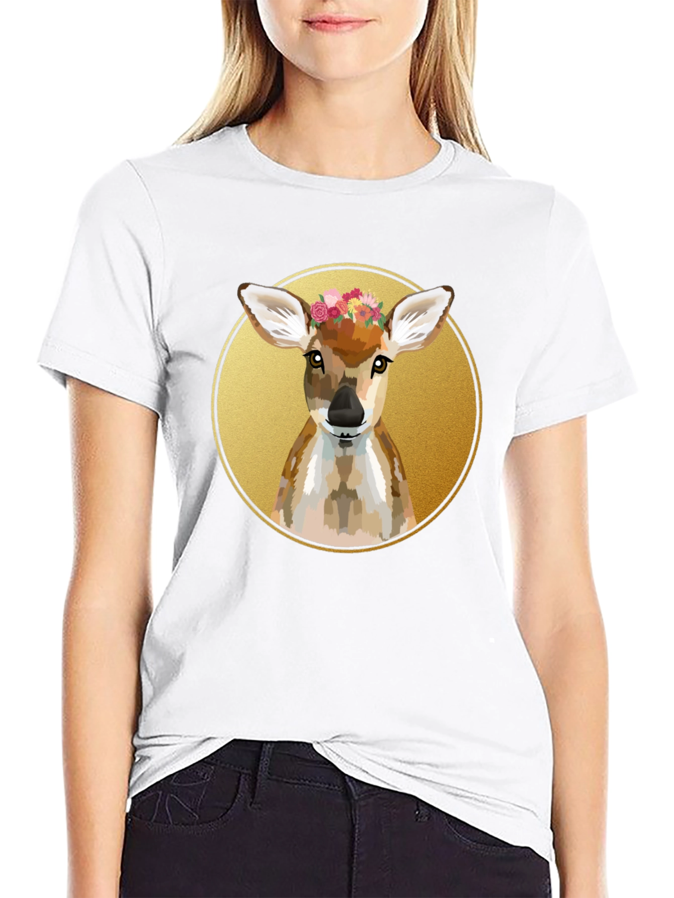 Deer Floral Wreath Graphic Tee - Unisex