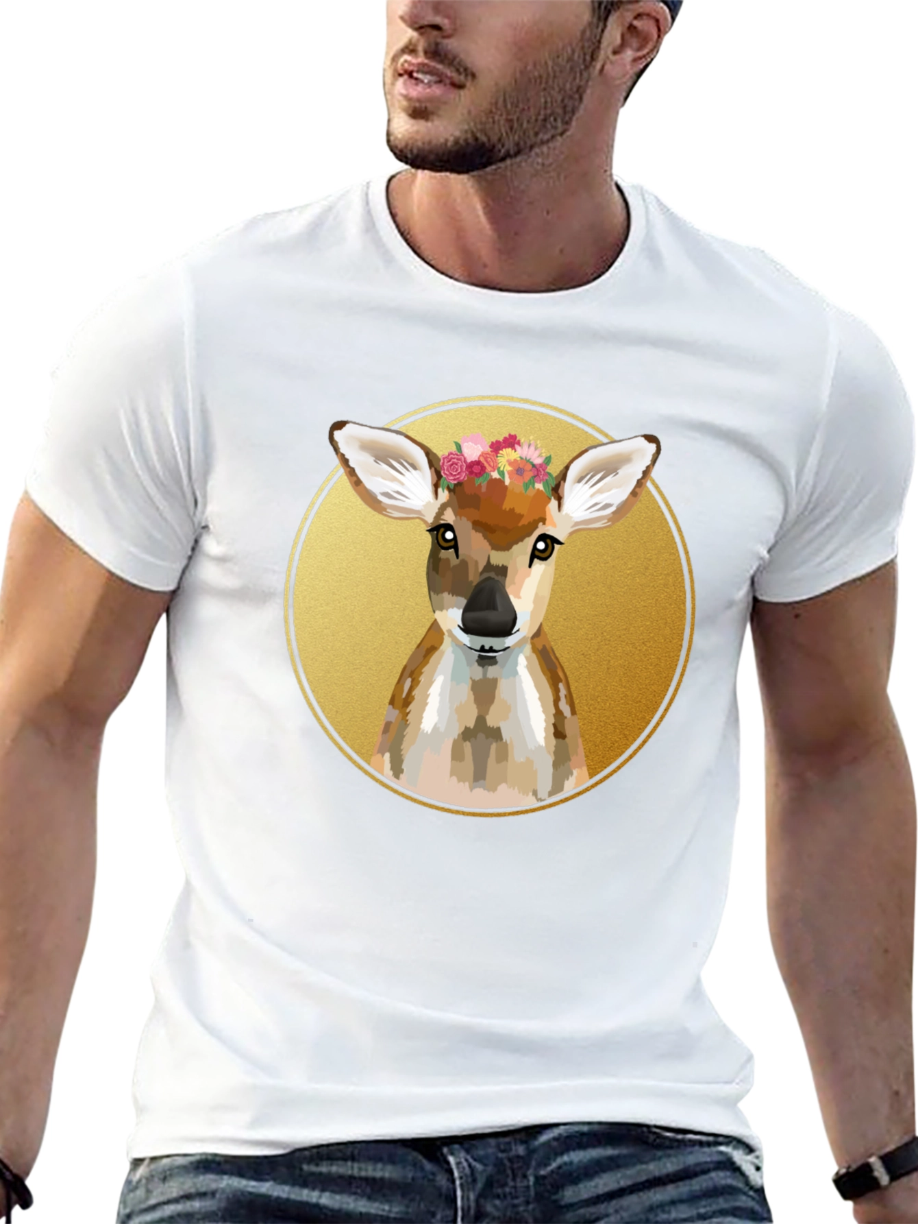 Deer Floral Wreath Graphic Tee - Unisex