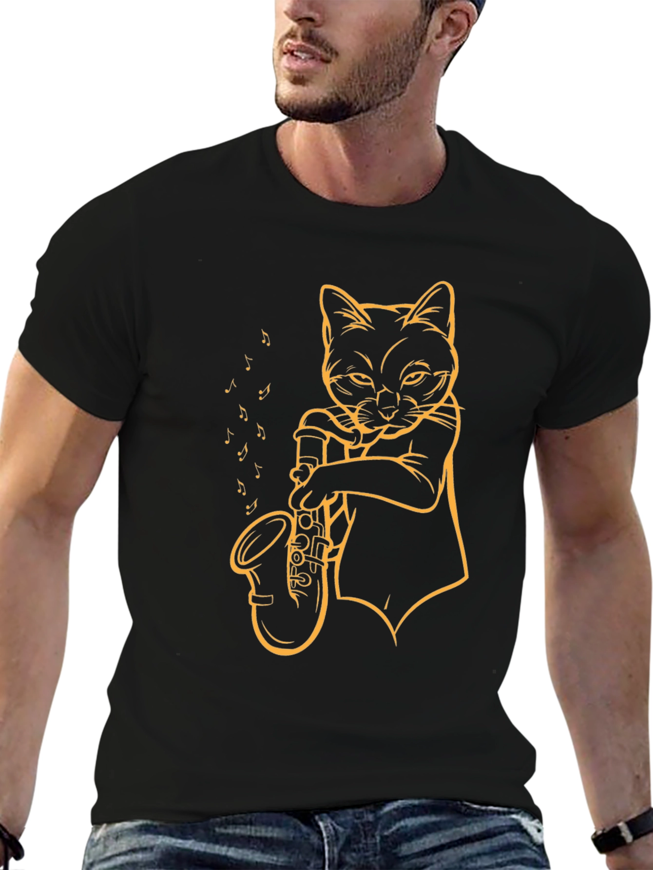Cat Saxophone T-Shirt - Cool Musician Tee