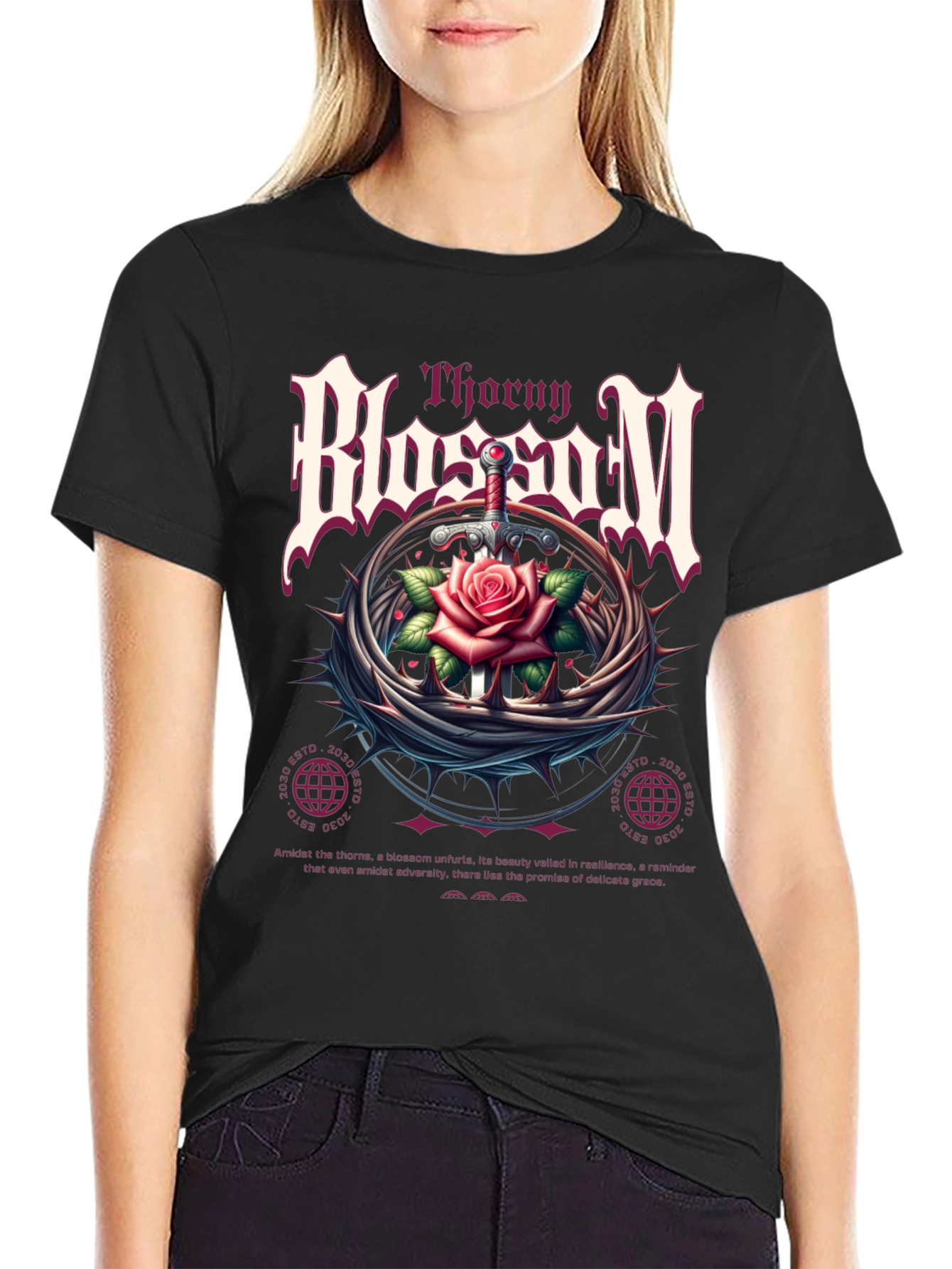 Thorny Blossom Graphic Print T-Shirt