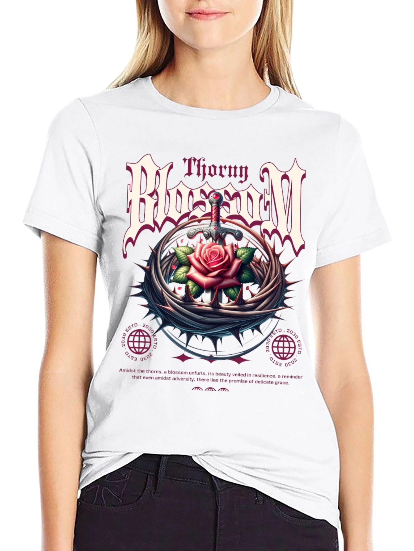 Thorny Blossom Graphic Print T-Shirt