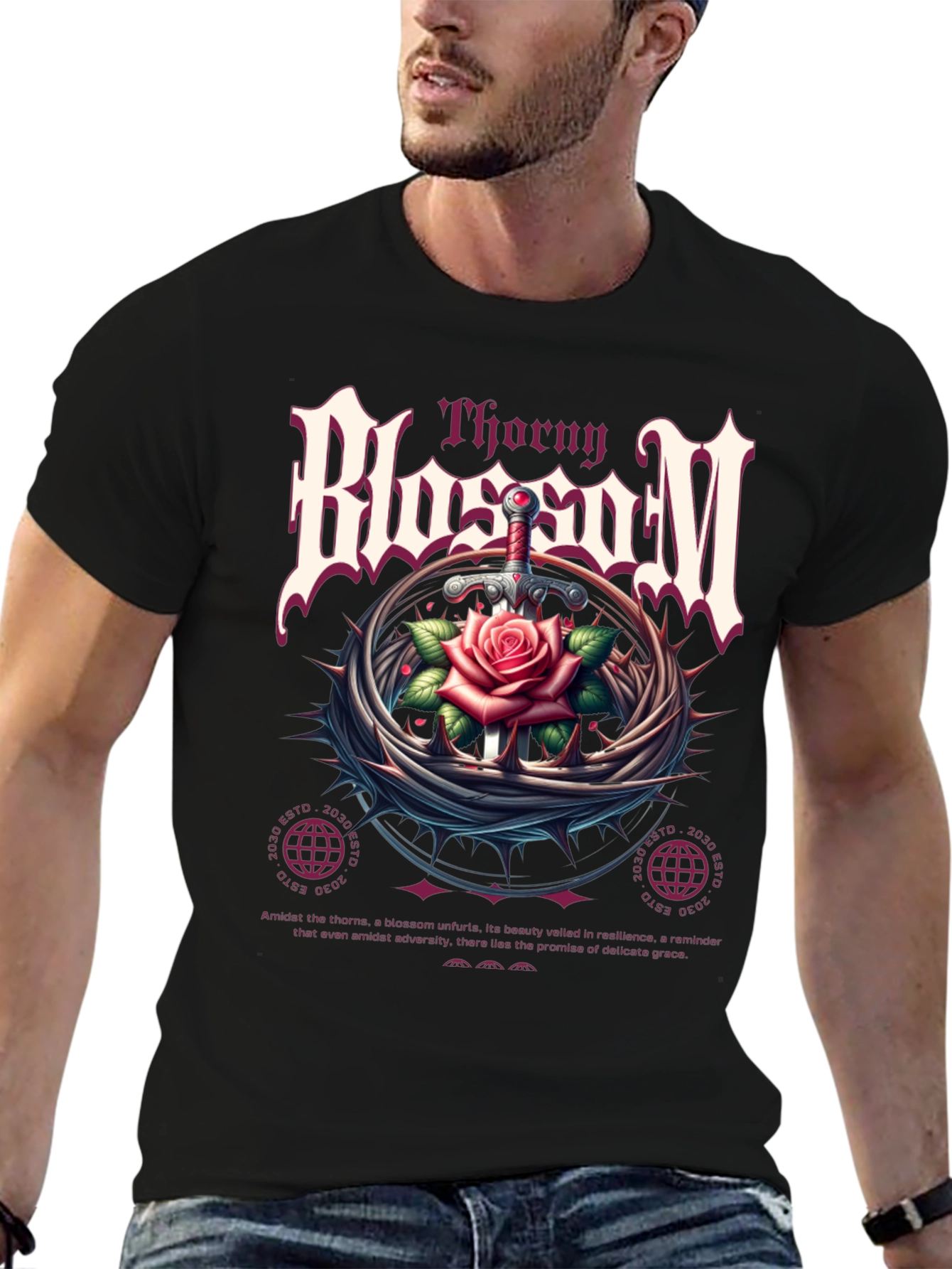 Thorny Blossom Graphic Print T-Shirt