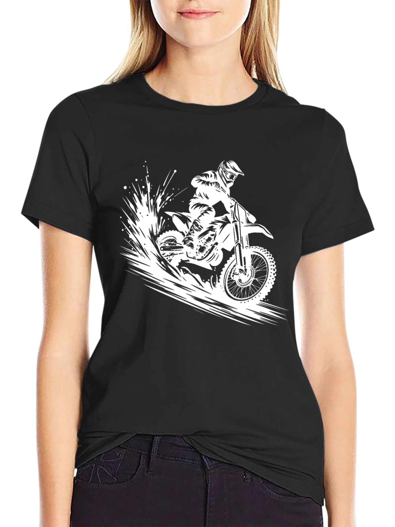Dirt Bike Rider Graphic Tee - Black Cotton T-Shirt