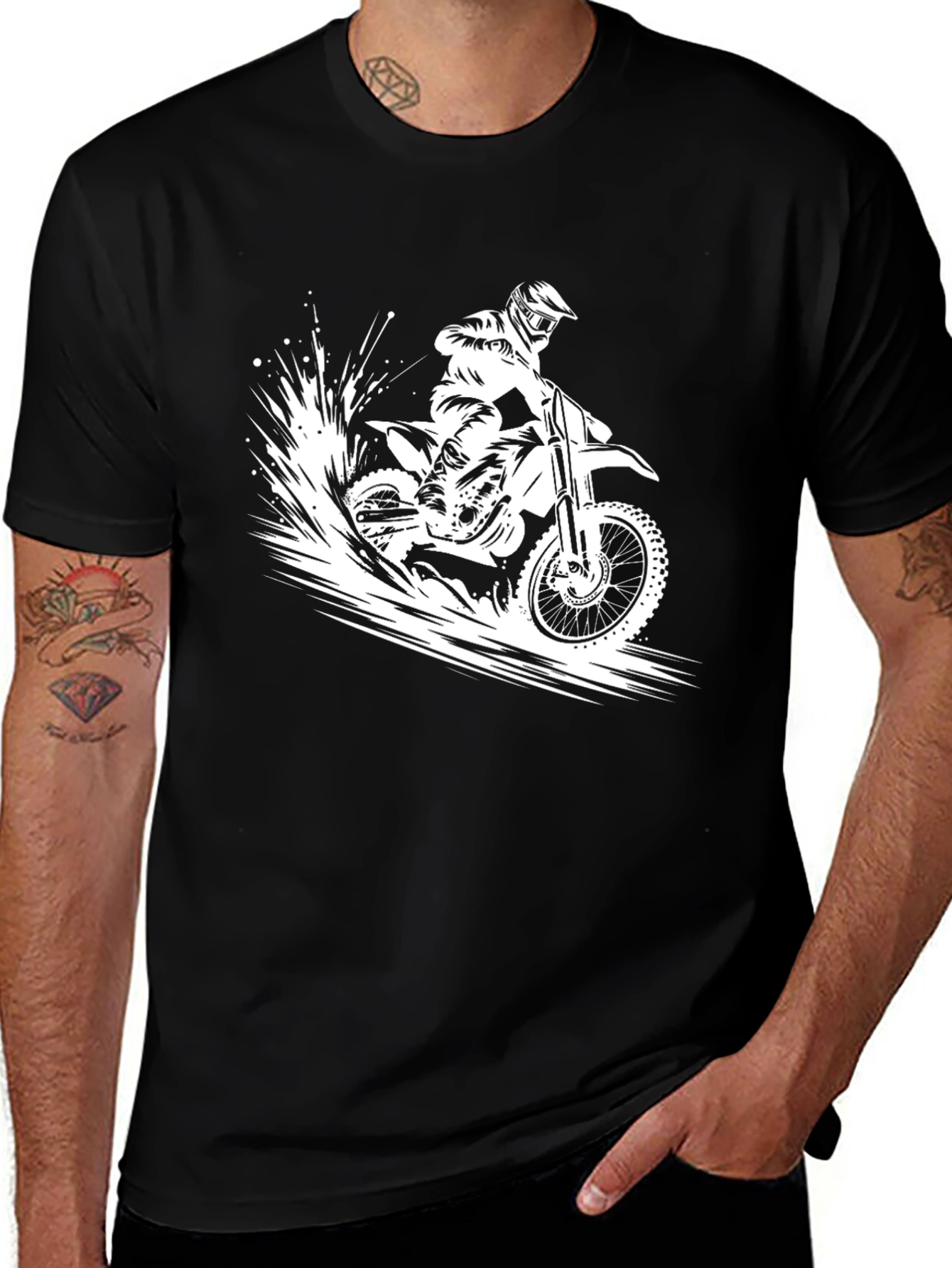 Dirt Bike Rider Graphic Tee - Black Cotton T-Shirt