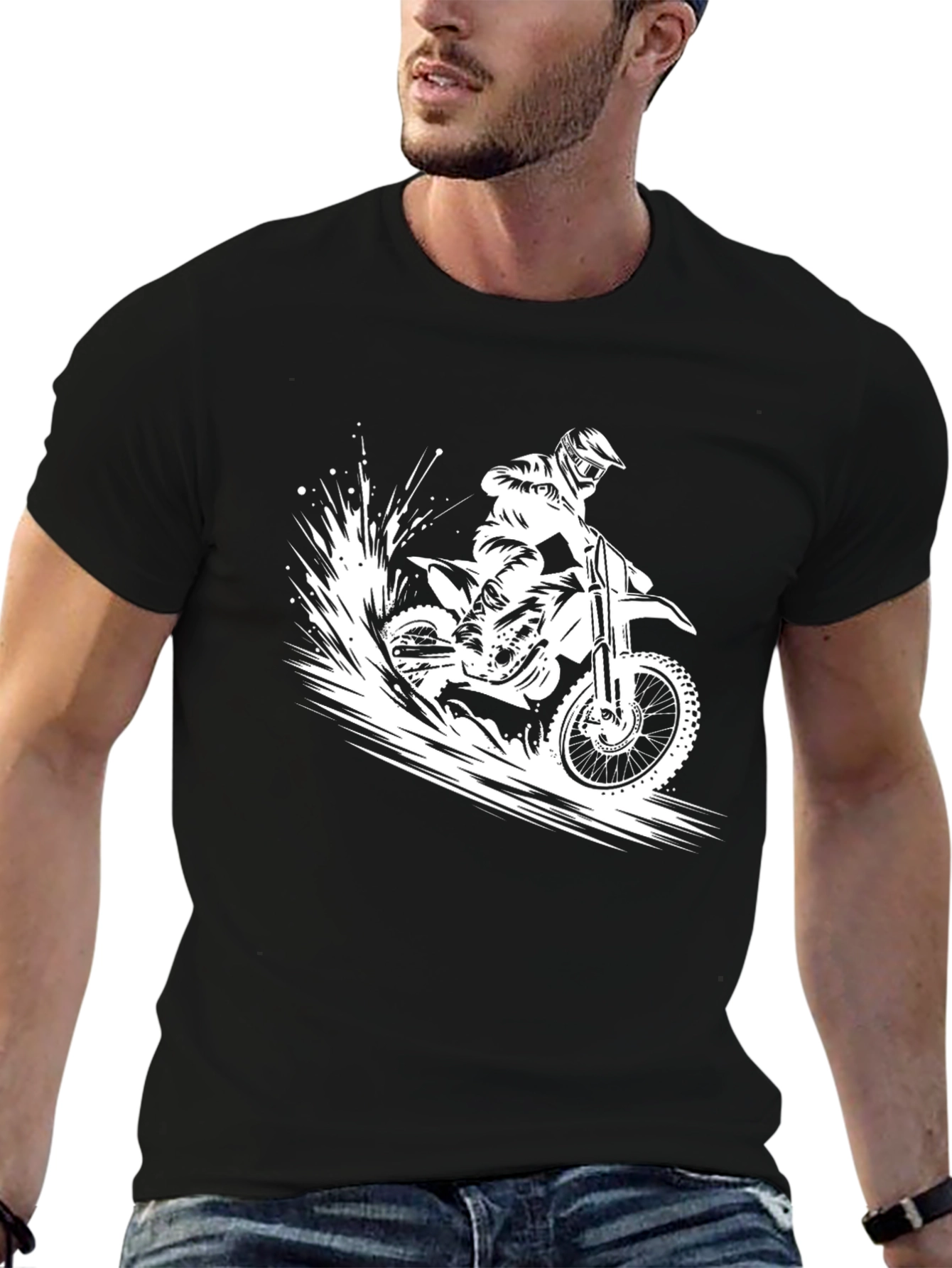 Dirt Bike Rider Graphic Tee - Black Cotton T-Shirt