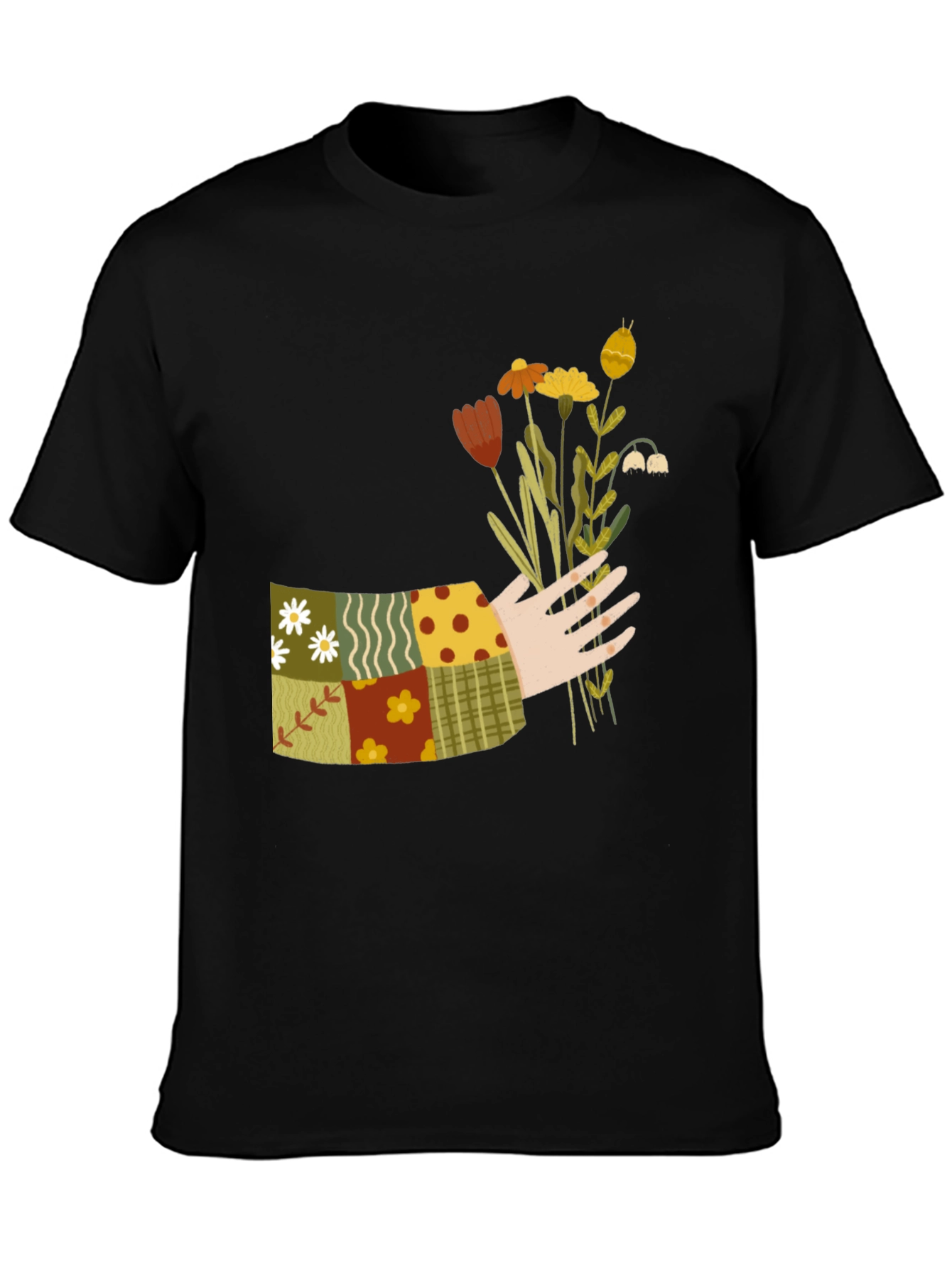 Floral Patchwork Graphic Tee - Black