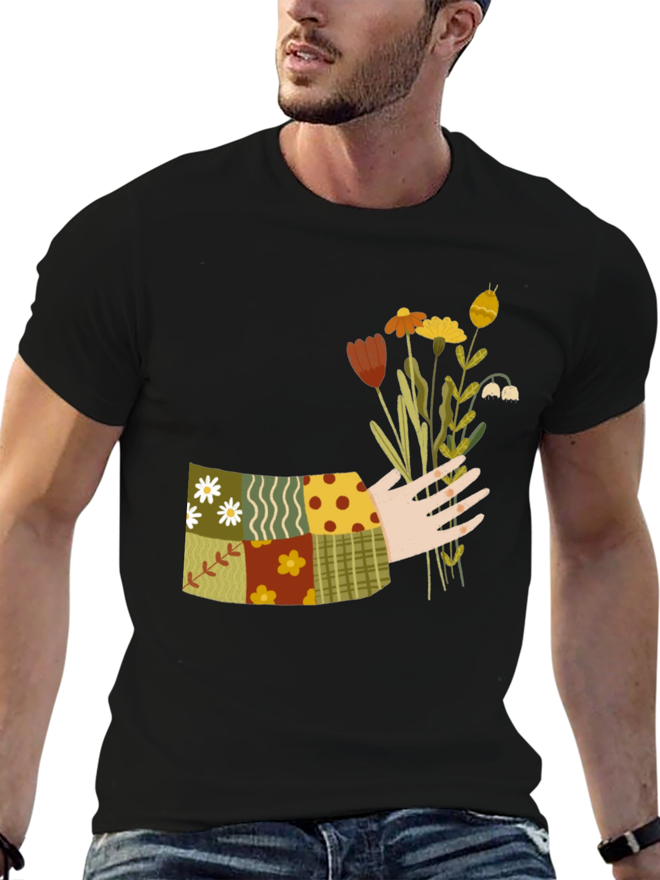 Floral Patchwork Graphic Tee - Black