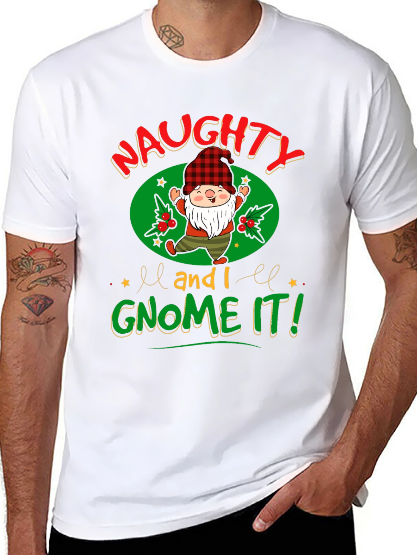 Naughty and I Gnome It Christmas Graphic Tee