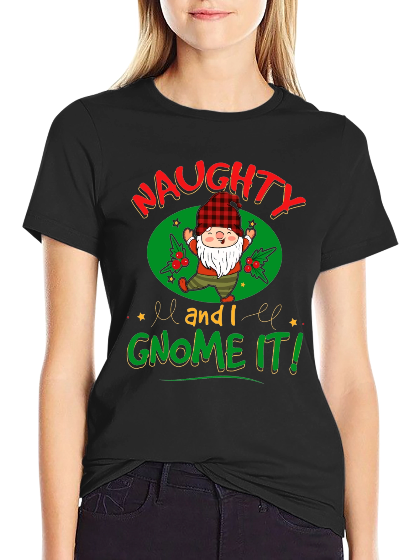 Naughty and I Gnome It Christmas Graphic Tee