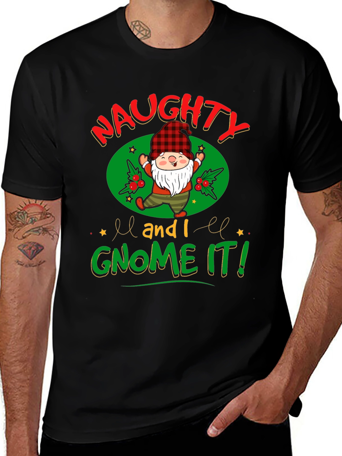 Naughty and I Gnome It Christmas Graphic Tee