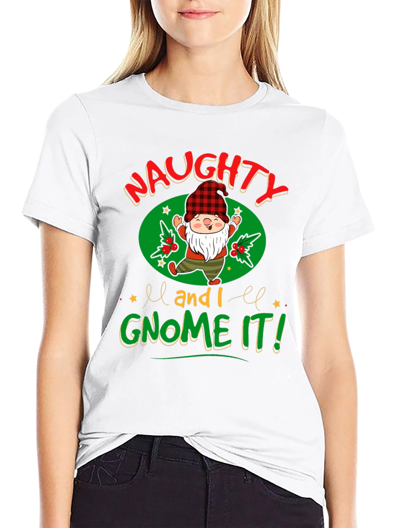 Naughty and I Gnome It Christmas Graphic Tee