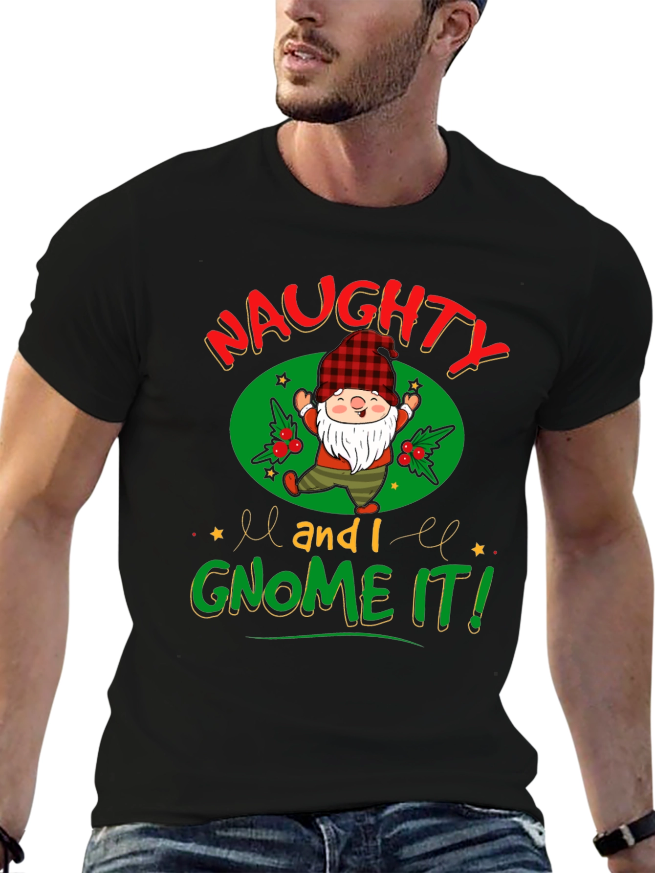 Naughty and I Gnome It Christmas Graphic Tee