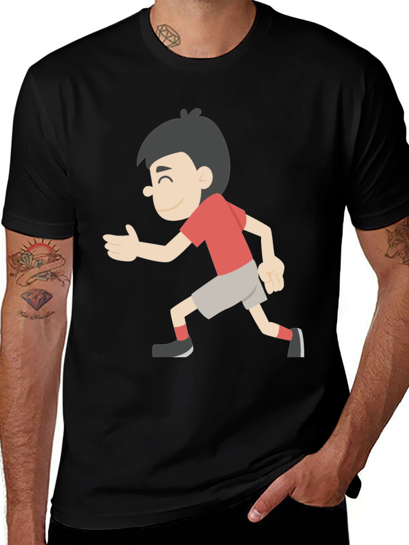Cartoon Boy Graphic Black T-Shirt