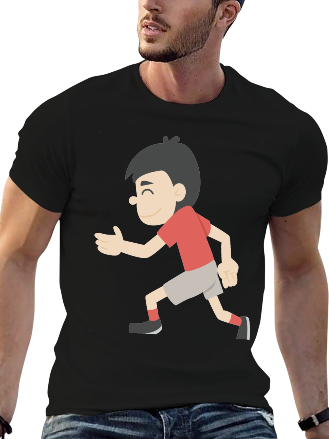 Cartoon Boy Graphic Black T-Shirt