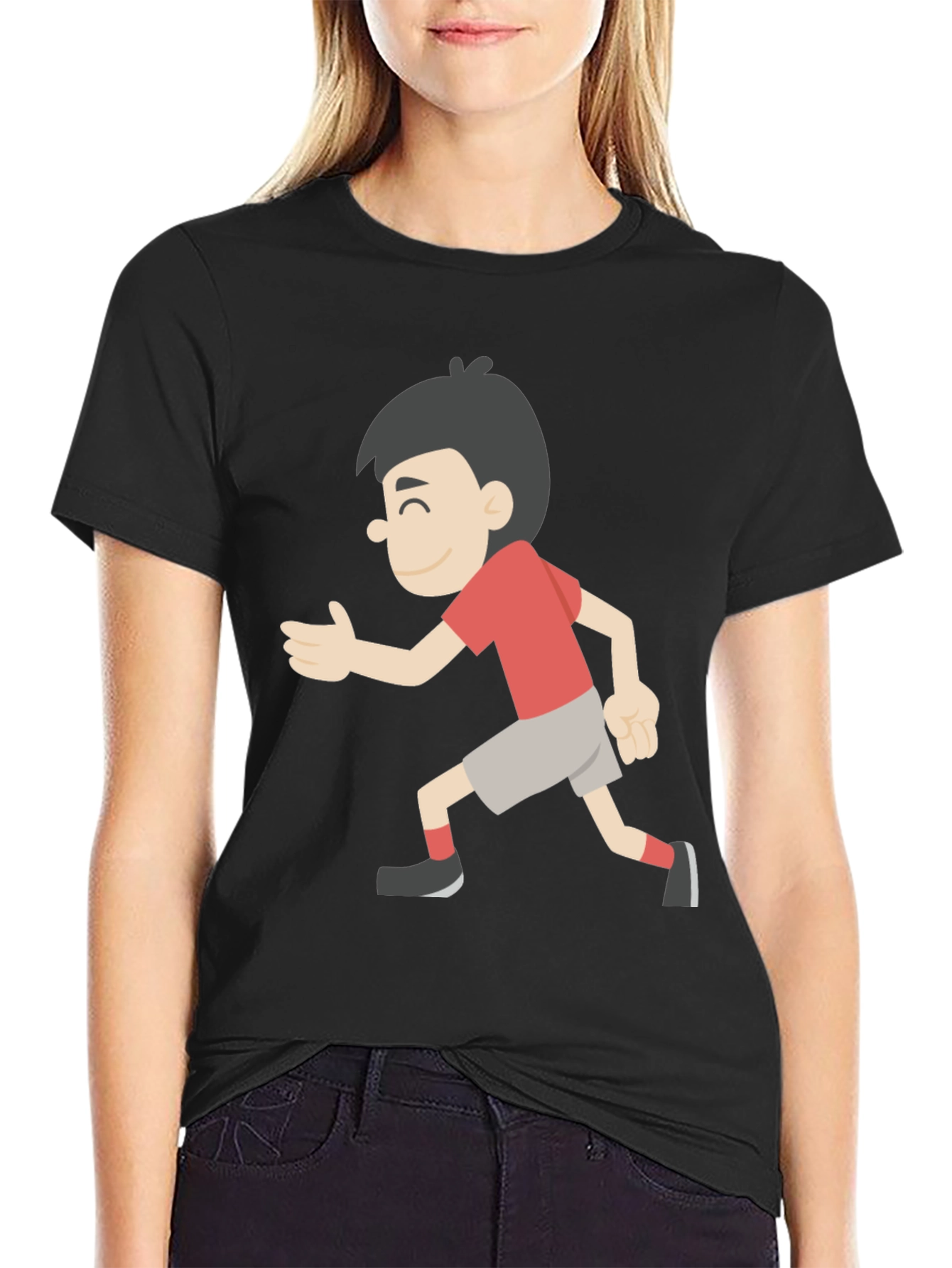 Cartoon Boy Graphic Black T-Shirt