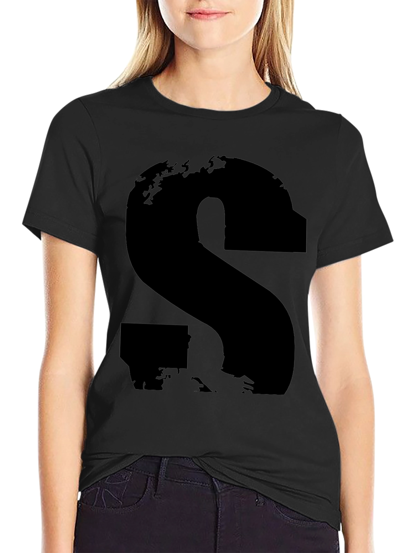 Abstract S Graphic Tee - Casual Black T-Shirt