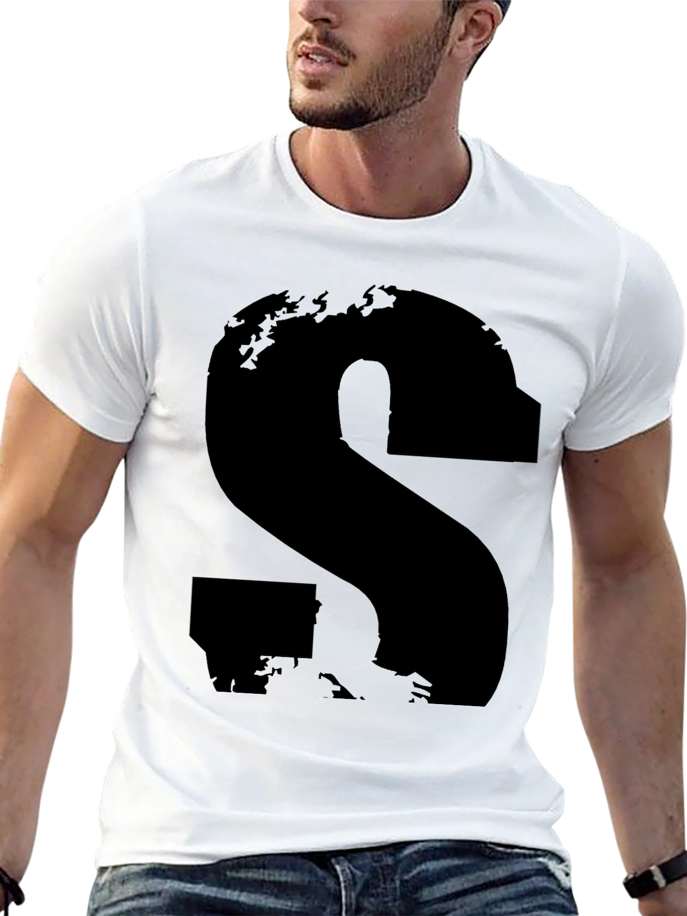 Abstract S Graphic Tee - Casual Black T-Shirt