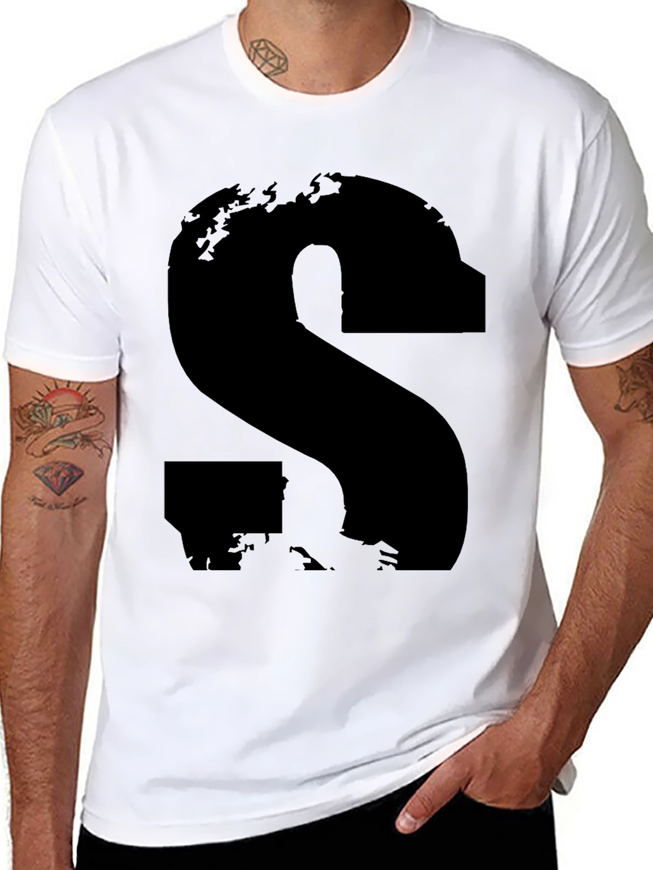 Abstract S Graphic Tee - Casual Black T-Shirt