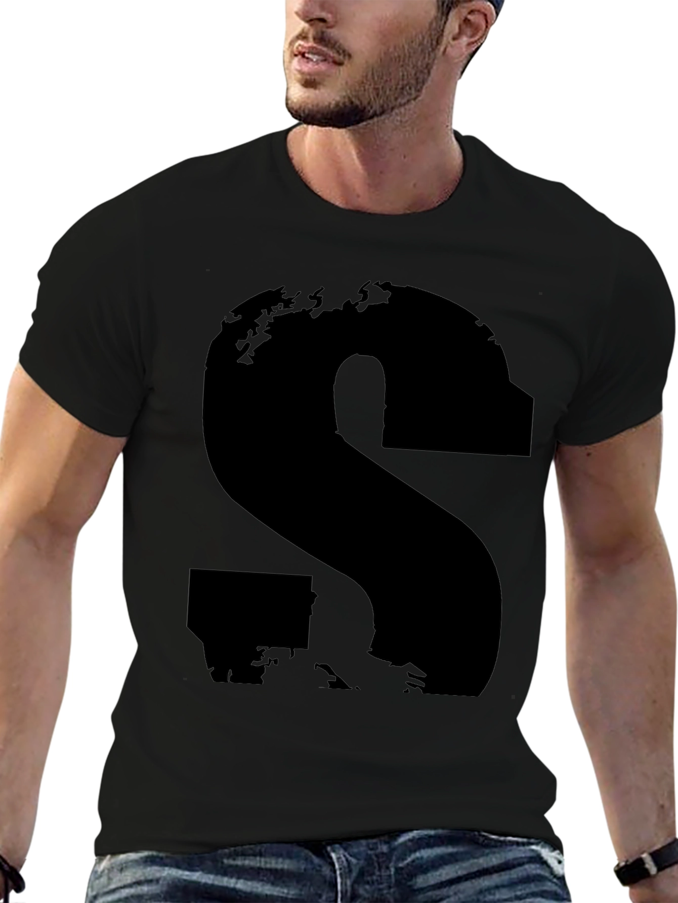Abstract S Graphic Tee - Casual Black T-Shirt