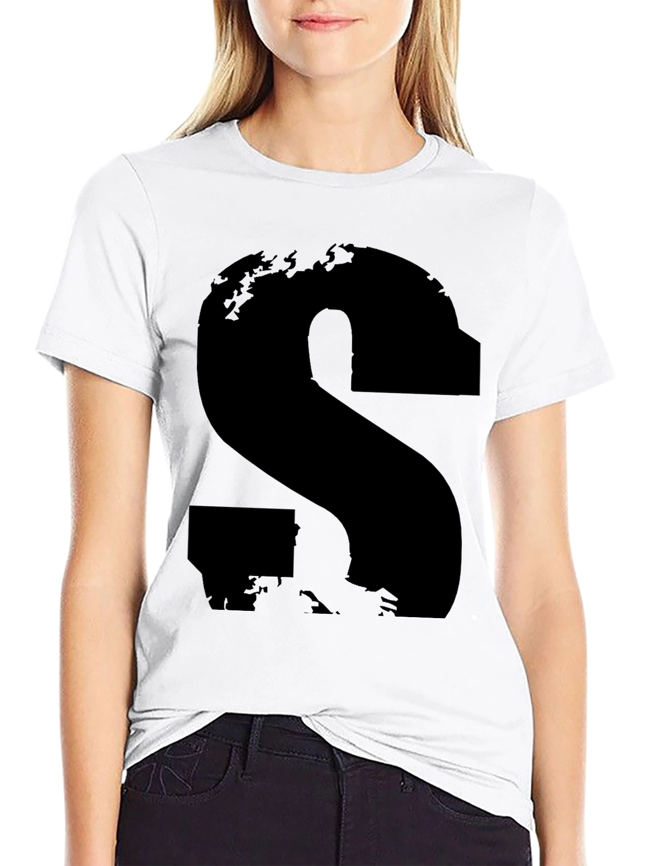 Abstract S Graphic Tee - Casual Black T-Shirt