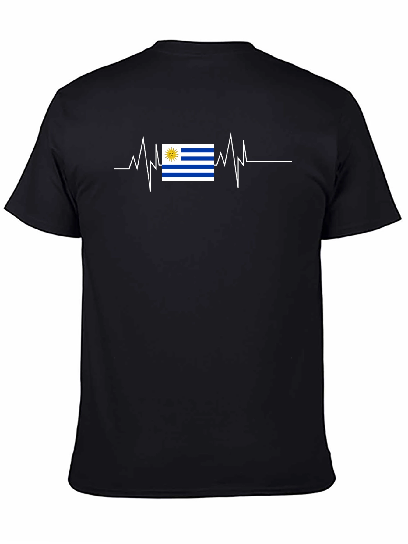 Uruguay Flag Heartbeat T-Shirt - Black