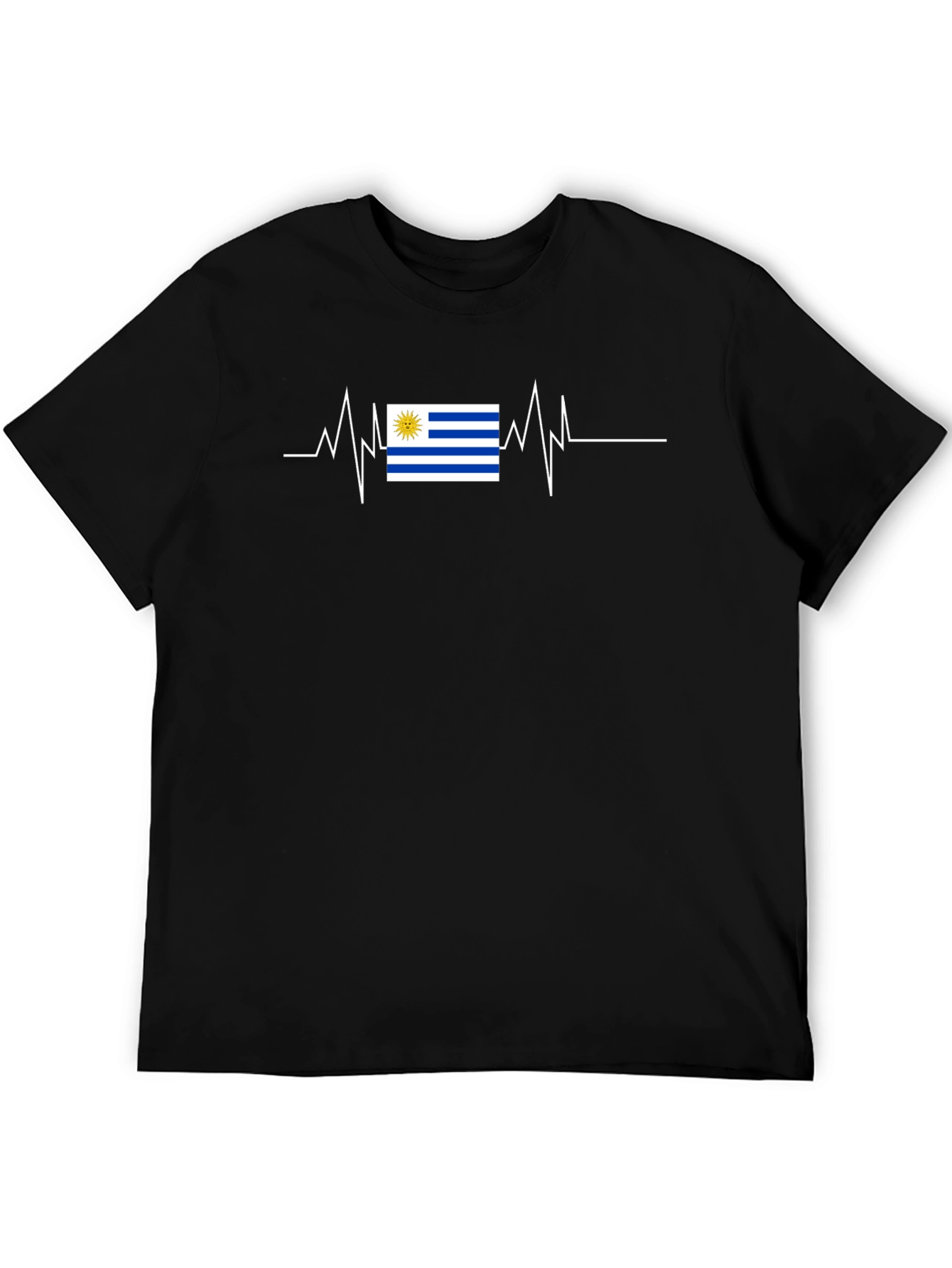 Uruguay Flag Heartbeat T-Shirt - Black