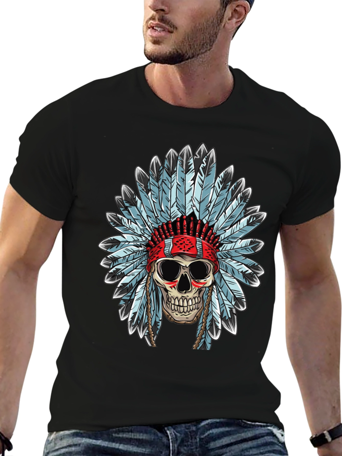 Skull Headdress T-Shirt - Black Graphic Tee