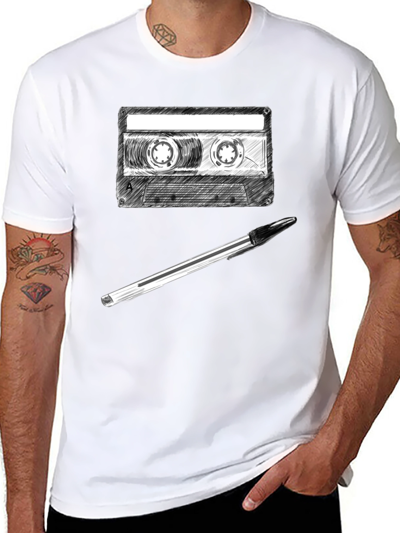 Retro Cassette Tape & Pen Graphic Tee
