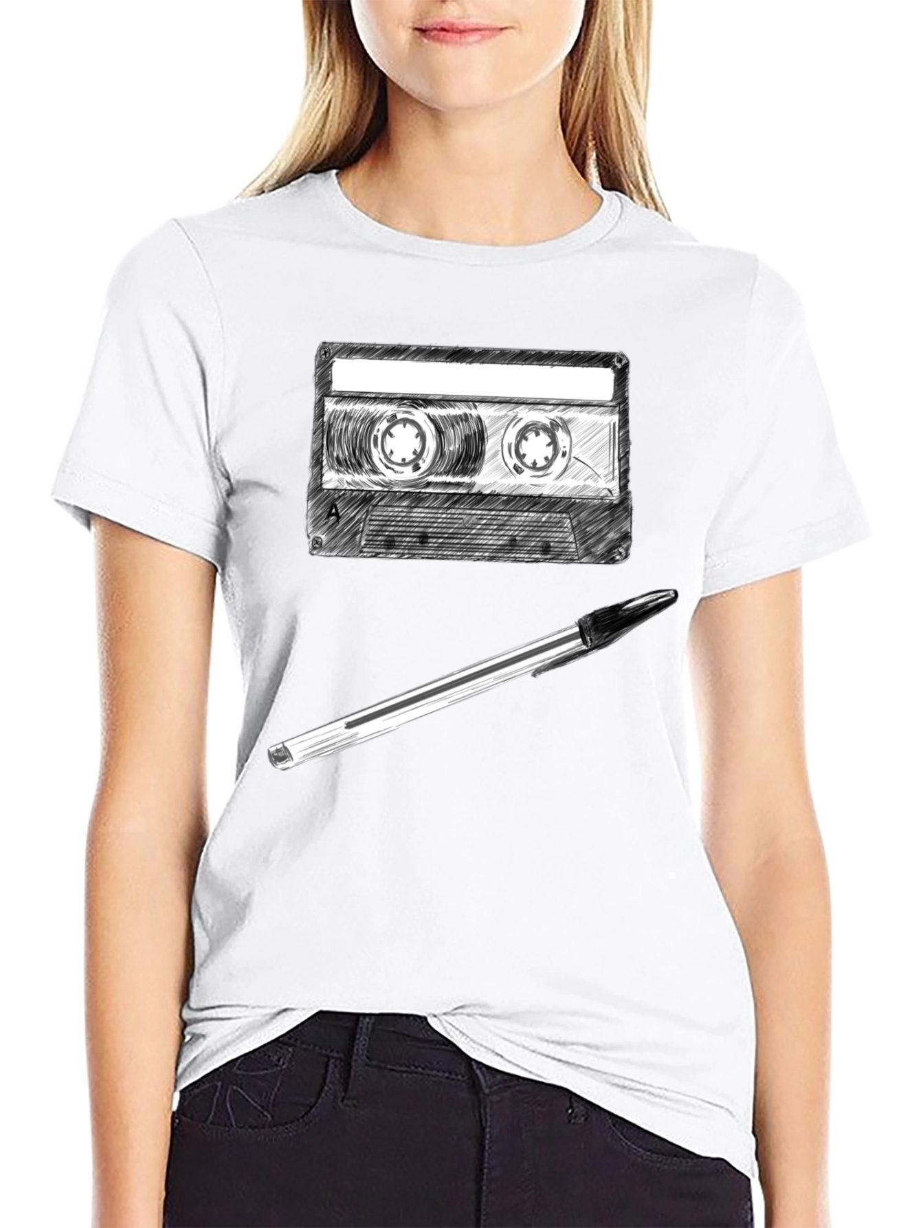 Retro Cassette Tape & Pen Graphic Tee