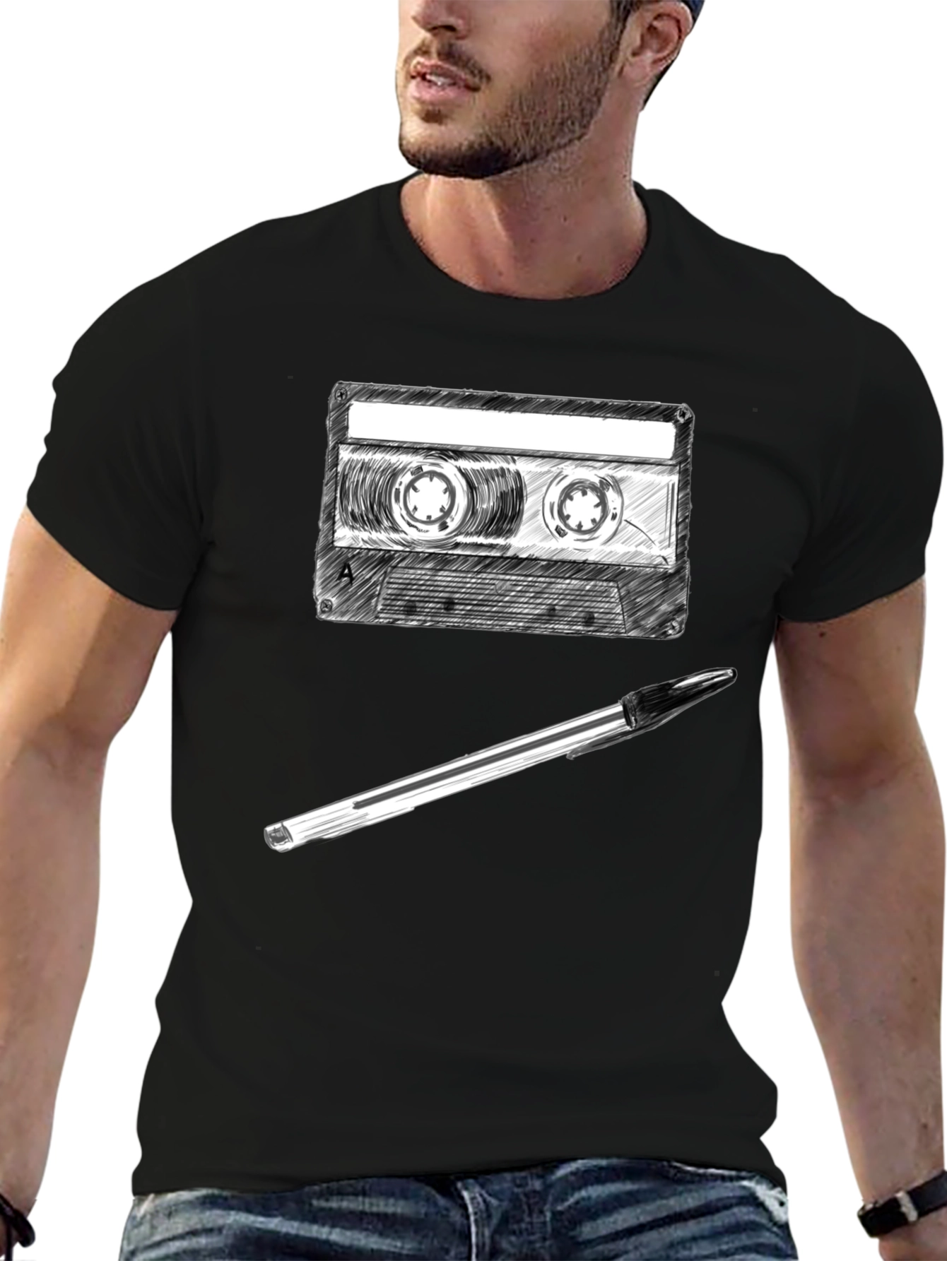 Retro Cassette Tape & Pen Graphic Tee