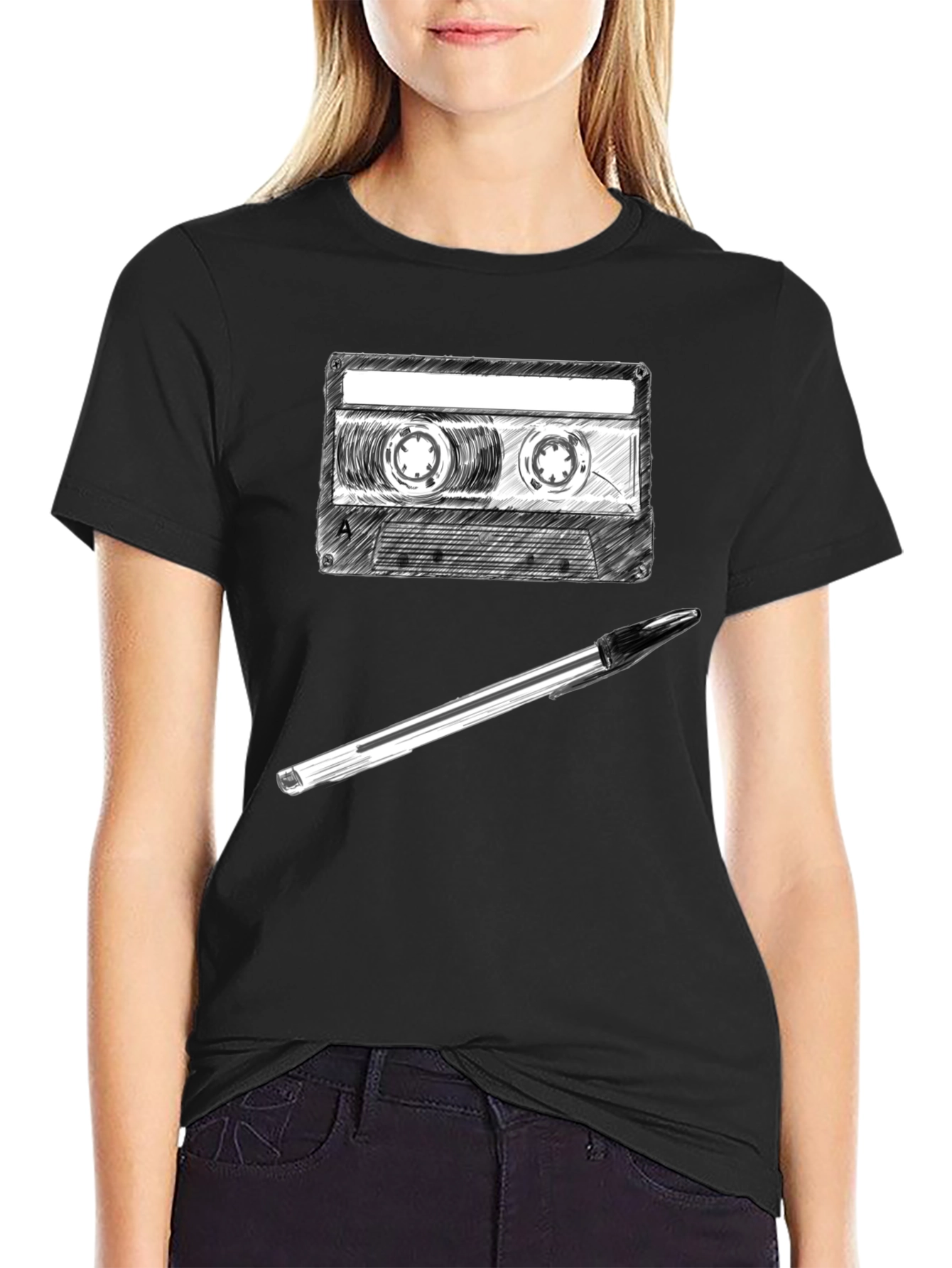 Retro Cassette Tape & Pen Graphic Tee