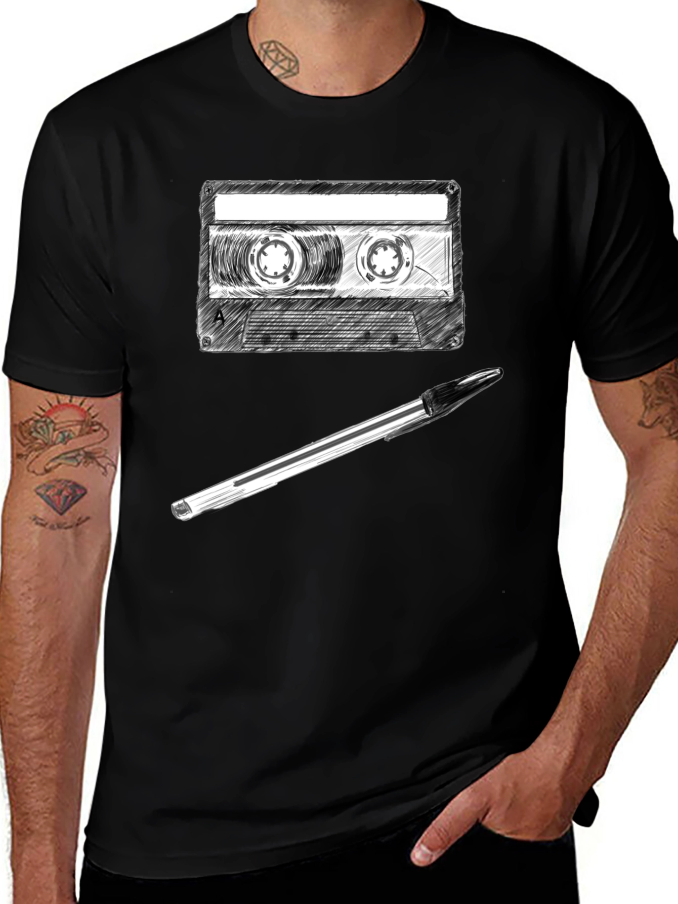 Retro Cassette Tape & Pen Graphic Tee
