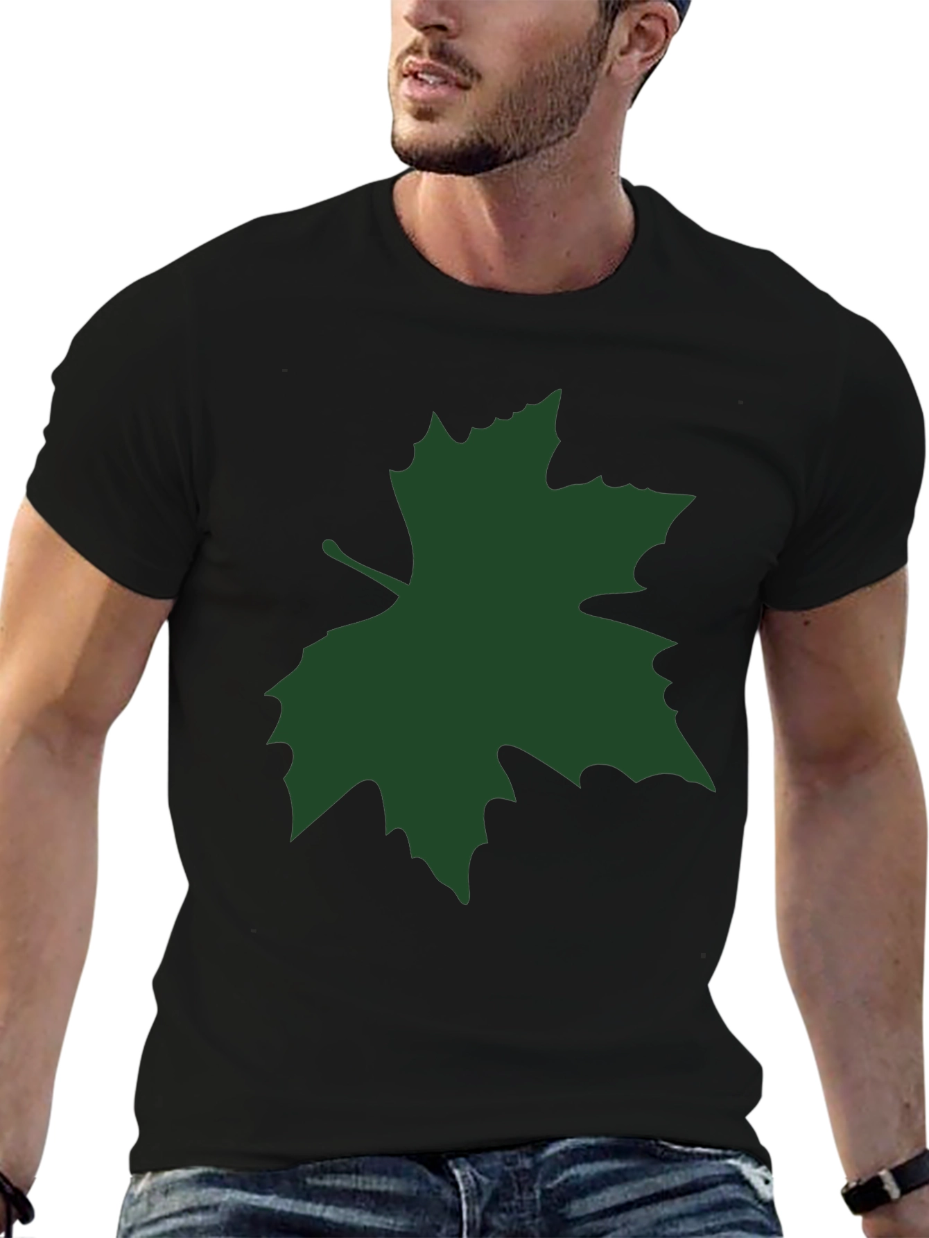 Green Leaf Graphic Black Tee